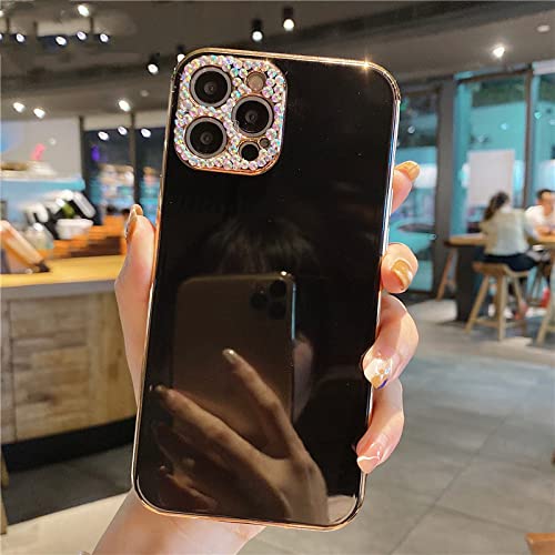 Coque iPhone glitter diamond noire et placage luxe effet miroir