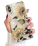 Qokey for iPhone Xs Case,for iPhone X Case Flower Case for Girls Women Cute Ultra Thin Shell Pattern Crystal Soft Bumper Lightweight TPU Silicone Phone Cover for iPhone Xs/X 5.8 inch Sunflower