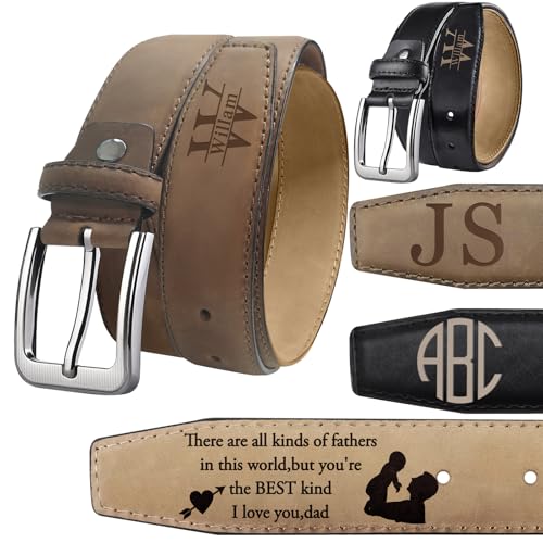 Aolun Personalized Leather Belts for Men Custom Engraved Leather Belt with Name Gift for Hunsband Dad Boyfriend