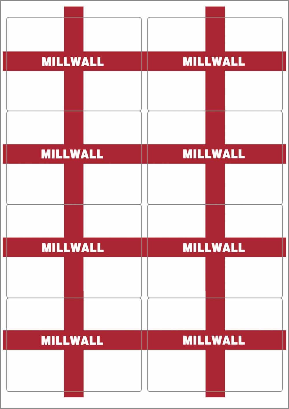 Millwall England Flag Rectangular Matt Paper Stickers A4 Sheet of 8 (Each Sticker is 99mm x 68mm)