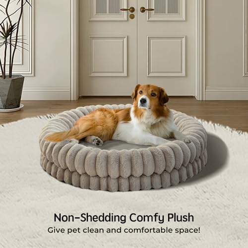 Image of BALANCE Luxury Donut Dog Bed, 36 Inches Round Dog Beds Large Sized Dogs Washable, Orthopedic Calming Dogs Bed for Pets with Anti-Slip Bottom, Oatmeal