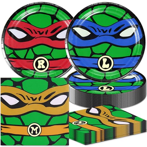 40Pcs Ninja Birthday Party Supplies Plates and Napkins for 20 Guests Tableware Turtles for Kids Baby Shower Birthday Party Decorations