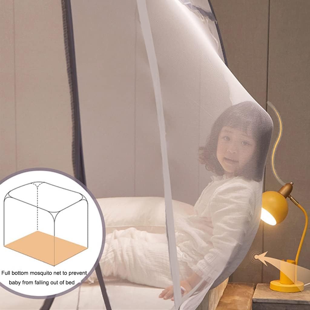 Mosquitera para Cama, Tienda De Mosquitera Emergente para Uso En Interiores Y Exteriores, Mosquitera Portátil De Viaje De Doble Puerta con Fondo De Red, Mosquitera con Borde Gris, 2m*2.2m*1.5m