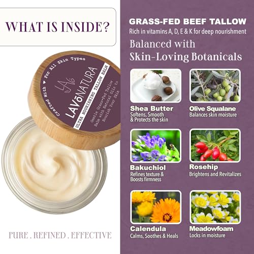 Beef Tallow for Skin – Whipped Grass Fed Tallow Balm for Face, Hands & Body Moisturizer with Shea Butter and Premium Botanical Oils, Unscented for Dry & Sensitive Skin – Made in USA, 2 oz -LAVōNATURA — view 4