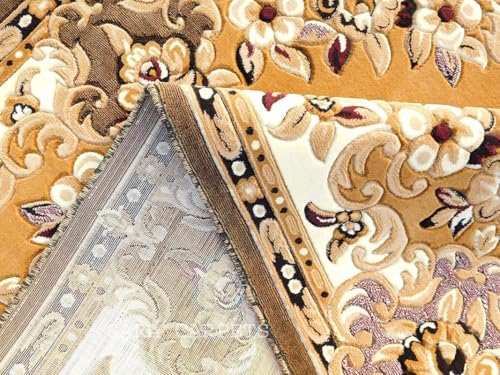 Image of Soft Thick Geometric Acrylic Washable Anti Skid Carpet. for Living Room Bedroom. Hall Size 6 x 8 feet (150X210 Cm) Gold D6