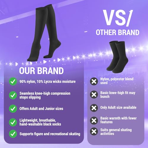 Image of Kami-So Ice Skating Socks, Knee High Moisture-Wicking, Breathable, Lightweight, Durable, Figure Skates Accessories (2 Pack)