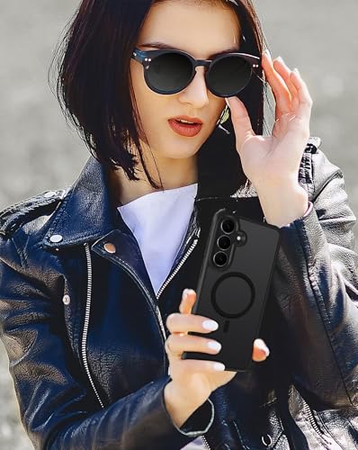 ivoler für Samsung Galaxy S25 FE 5G Hülle, 1 Magnetisch Handyhülle mit 2 Stück Panzer Schutz Glas, [Kompatibel mit MagSafe] [Militärnorm Sturzschutz] Stoßfest Schutzhülle Silikon Case Matt Schwarz