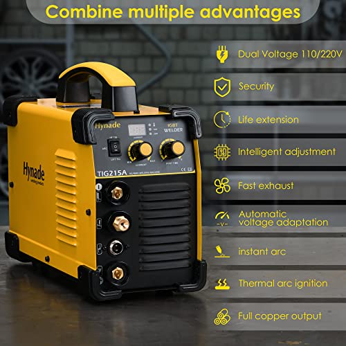 Hynade Tig Welder Tig215A, Hf Arc/Tig/Stick Tig Welders 215 Amp 110/220V Dual Voltage Tig Welding Machine #TOP3