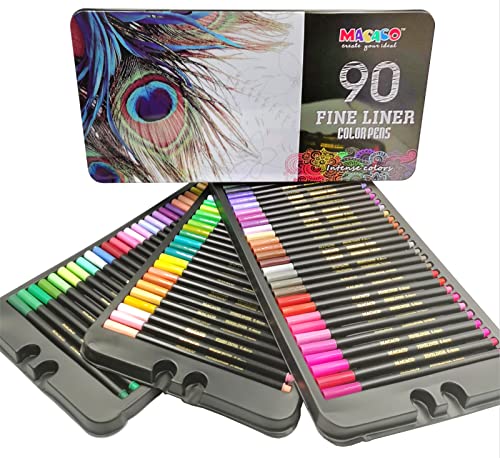 MACACO Felt Color Pen Set (HUGE SET OF 90 Fineliner ) Journal Planner Pens Colored Pens -0.4mm Fine Tips Colorful Art Set - Fine Point Marker - Fine tip markers Perfect for Drawing &Writing;Note Taking, Calendar, Planner