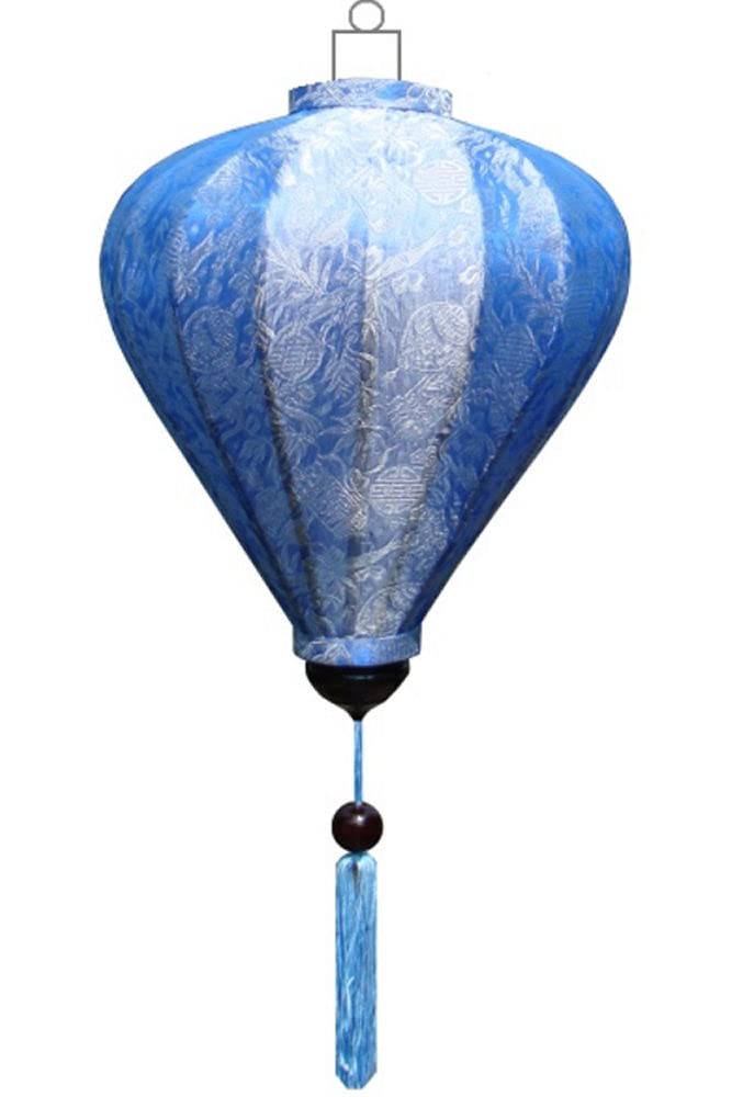 Terrapin Trading Vietnamese Oriental Silk Bamboo Handcrafted Lantern Lamp Chinese Cyan 9'' S V3