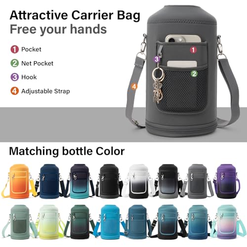 1 Gallon Water Bottle Insulated | Thickened Stainless Steel Vacuum Metal Water Jug | Portable Sports Large for Gym and Hiking with Straw, Carrier Bag, Handle Strap | BPA-Free 128 oz