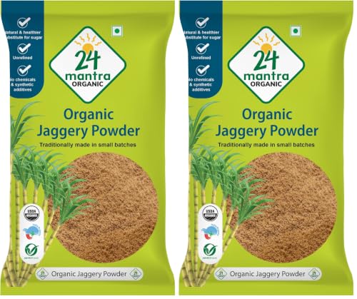 Image of 24 Mantra Organic Unbleached Jaggery Powder 500 gms, Healthy Sugar Substitute, Unrefined & Unadulterated | Certified Organic & Chemical Free (Pack of 2)