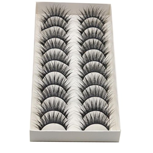 TAOtTAO 10 Pairs Thick Long Cross Party False Eyelashes Black Band Fake Eye Lashes