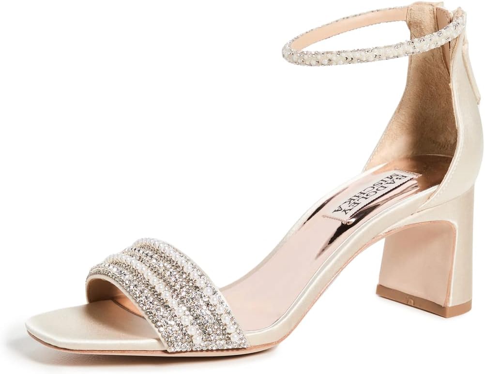 Badgley Mischka Women's Kameryn Heeled Sandal, Ivory Satin, 8.5