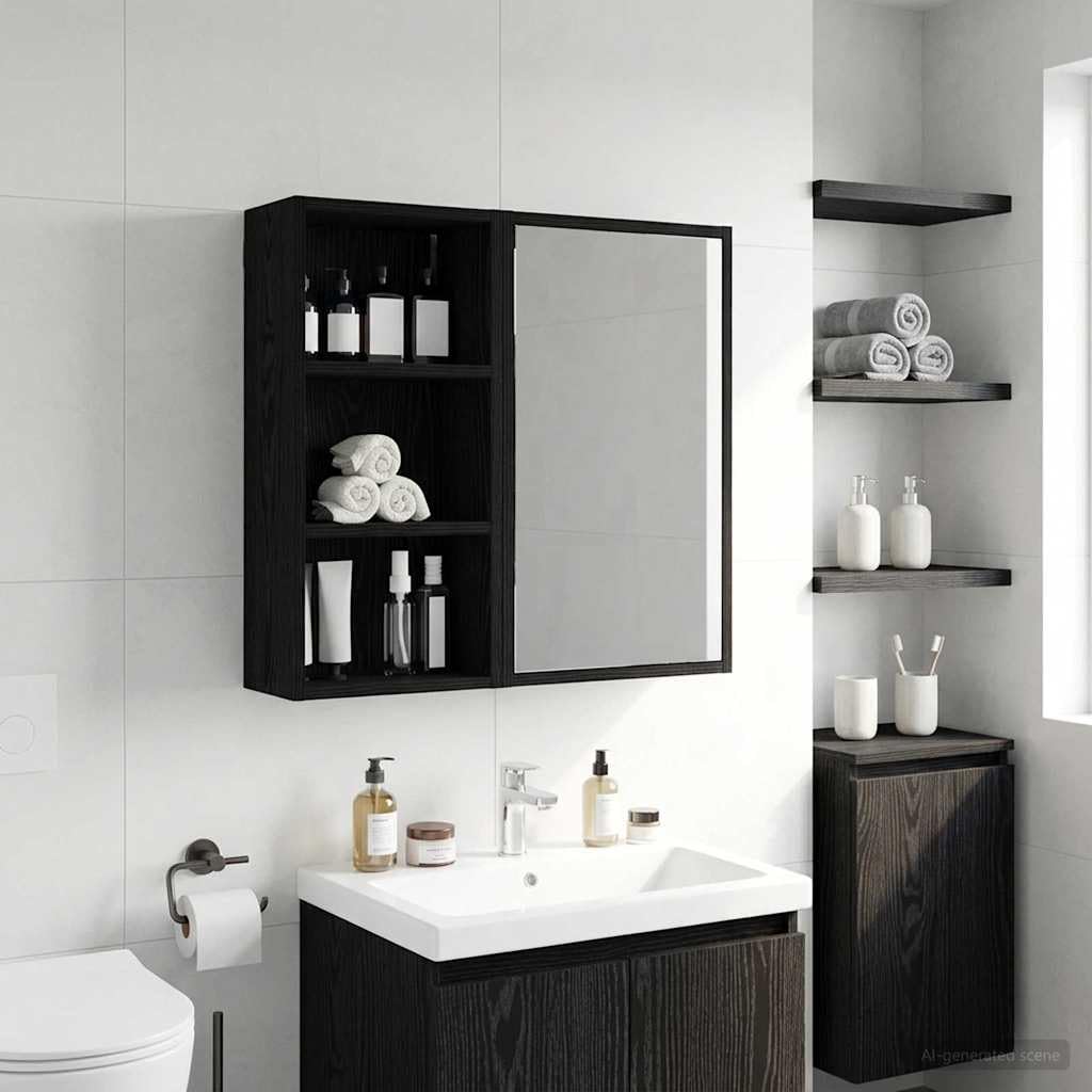 Armoire murale de salle de bain en chêne noir 30 x 16 x 62,5 cm