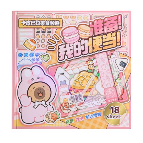 Image of Girl's Japanese Kawaii Food Platter Scene Sticker Book, 18 Sheets DIY Lunchbox Stickers, 3 Recipes + 15 Plating Stickers Book for DIY Scrapbooking Journaling Handbook Decoration