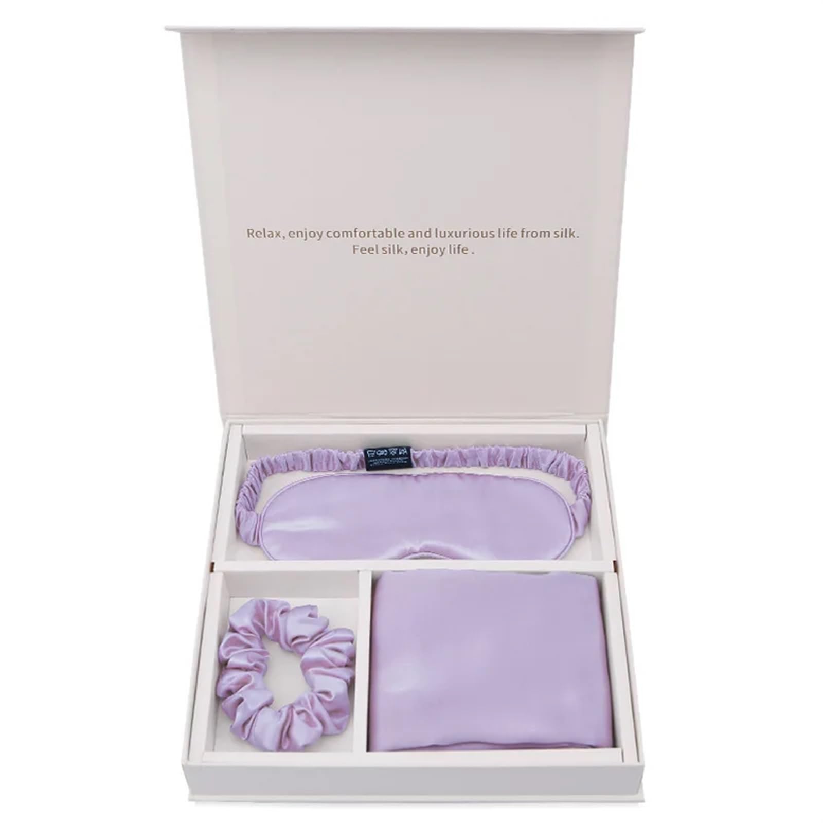 Mulberry Silk Pillowcase EyeMask Scrunchie 3PCS Set For Travel 19 Momme(Purple)