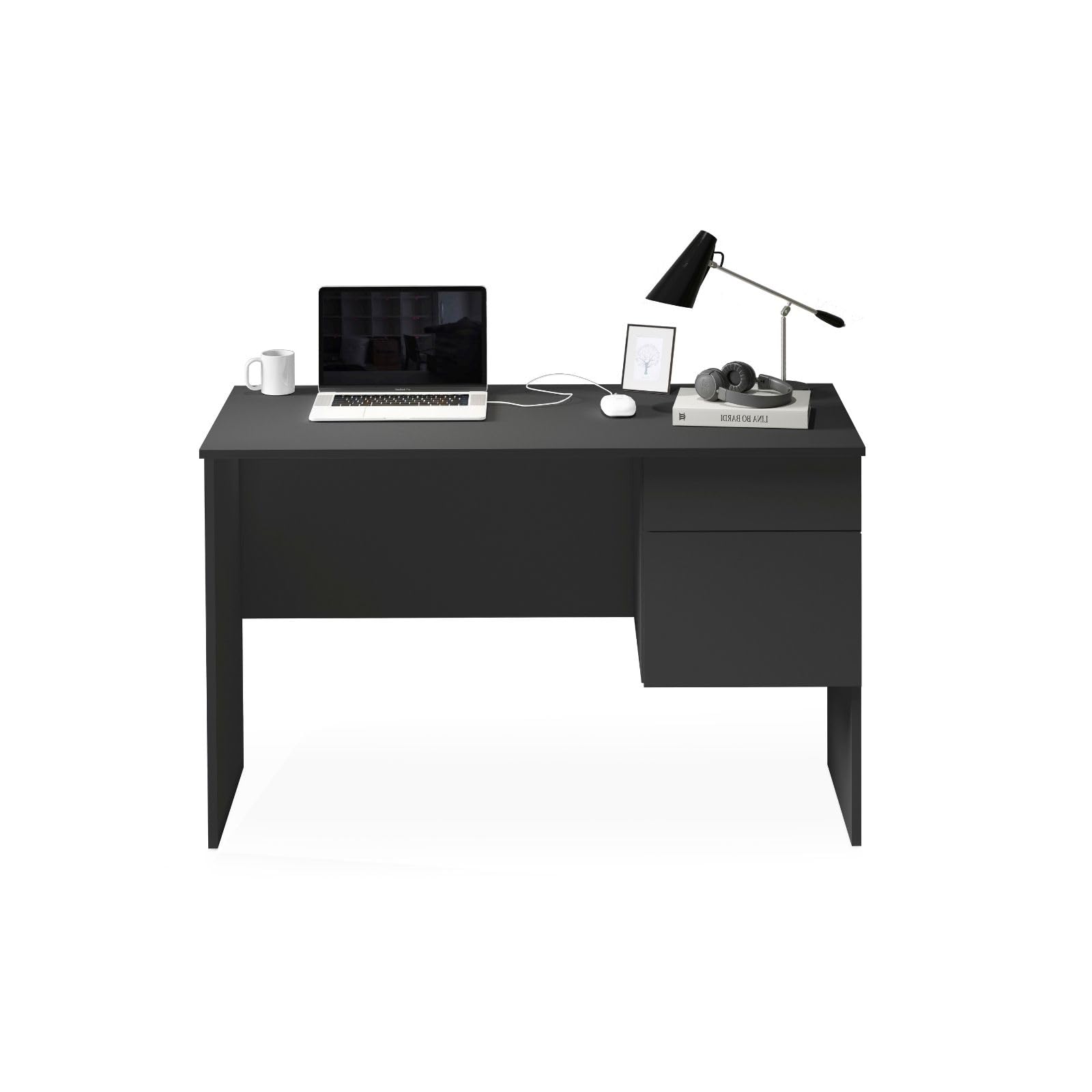 WHOUS Scrivania EASY per Ufficio, Studio o Camera con 1 Cassetto e 1 Anta, Ideale per Adulti e Bambini, 110x50x75 cm, Antracite Opaco