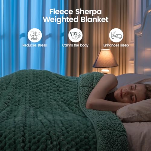 Image of Super Fuzzy Soft Fleece Sherpa Weighted Blanket 20 lbs for Adults, 3D Imitation Turtle Shell Luxury Weighted Throw for Better Sleep, Dual Sided Cozy Heavy Blankets for Couch Bed, Sage Green, 60 inch x 80 inch