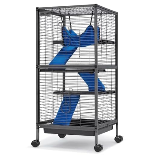 HABUTWAY 45''H Metal Small Animal Cages, Rolling Chinchilla Cage with Removable Ramps, Lagre Critter Nation Cage for Chinchillas/Guinea Pigs/Rabbit, Ferret Cages with Hammock & 4 Tiers, Black
