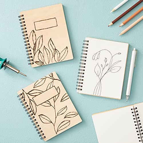 4 Pack Wooden Cover Notebook, Spiral Bound Unruled Plain Diy Craft Journal For Students, Sketches, Writing, Arts And Crafts, Note Taking, 20 Sheets Each (4.5 X 5.8 Inches) #TOP1