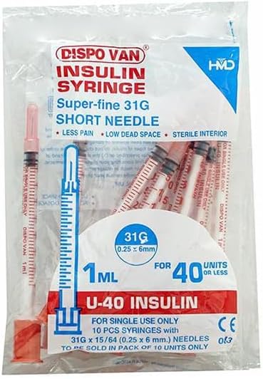 Anmol Dispovan 1Ml Single Use Bd Insulin Syringe With Needle(Multicolor)(100 Pcs)