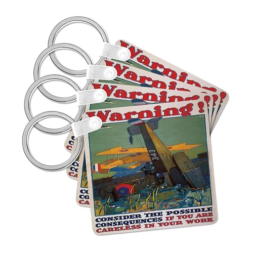 3dRose, Vintage Warning Consider the Possible Consequences if You Are Careless, set of 2 Key Chains