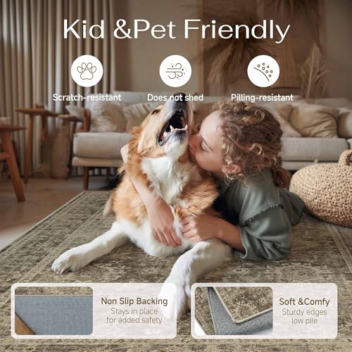 WondRg 9x12 Brown Vintage Area Rug for Living Room Bedroom Large Distressed Rustic Carpet Non-Slip Low Pile Soft Washable Throw Rug for Indoor Dining Room — view 4