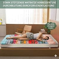 MAXYOYO Böhmische Retro Futon Matratze - Vintage Blumenmuster japanische Bodenmatratze - rollbar verdicken Gästebett, Schlafbett, tragbare Campingbett, Tatami Matte (Dick-Bohemian A, 135 x 190 cm) – Ansicht 6
