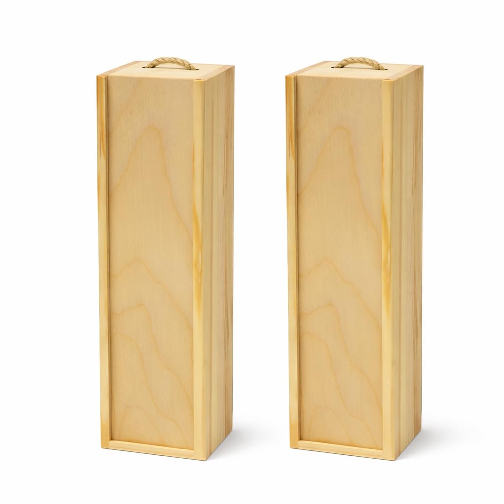 Sonliner Handmade Wooden Wine Box with Sliding Lid - 36 x 11 x 10.5 cm - Durable Gift Packaging for Wine Bottles - Ideal for Weddings, Birthdays and Parties