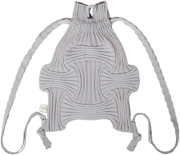 Pleatsmama New Bow Backpack Glitter – SILVER | Recycled Knit Pleated 3-Way Drawstring Backpack (Fits 13″ Laptop)