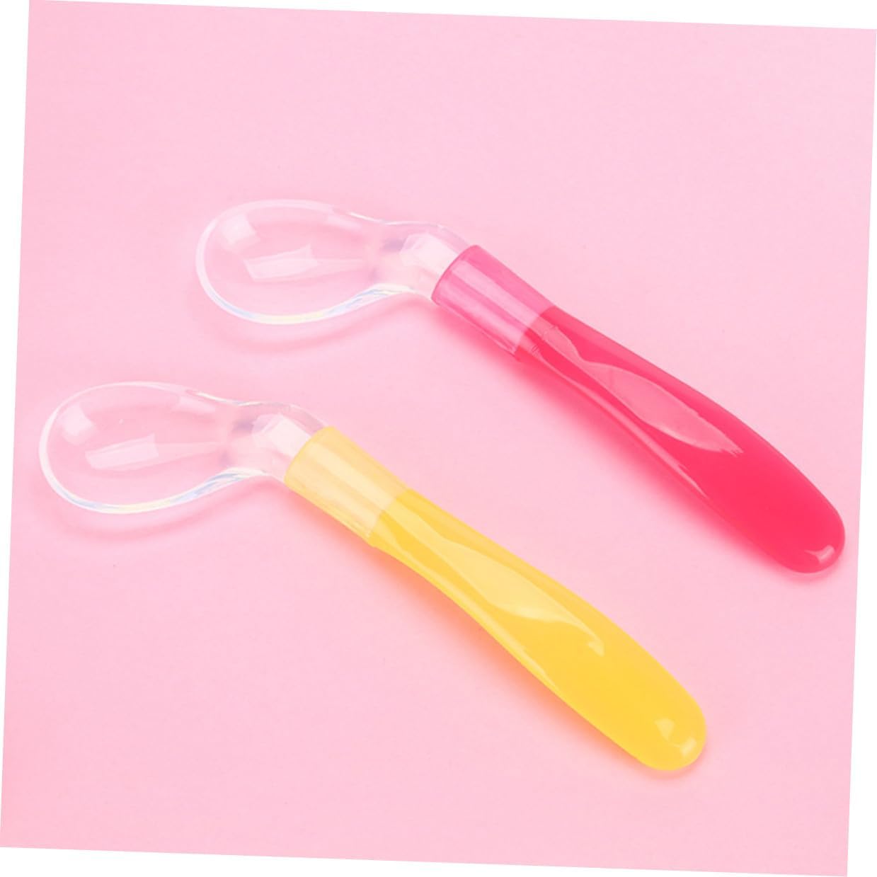 2 Pcs Safe Silicone Spoon with Soft Bending Head for - Shallow Design to Prevent Overfeeding Includes Red and Yellow Spoon for Newborns