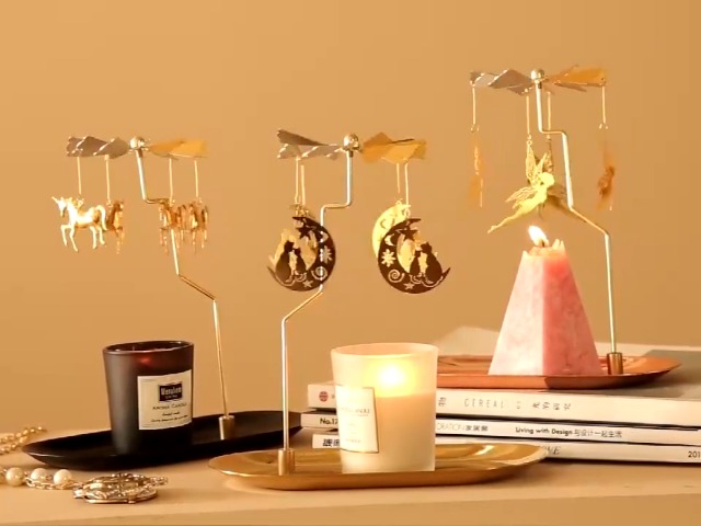 Kingnero Rotation Porte Bougie Colibri D'or Rose Moulin à Vent Filé