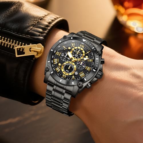 Image of OLEVS Men's Watch Luxury Big Face Stylish Original Business Dress Moon Phase Two Tone Stainless Steel Waterproof Calendar Wrist Watch