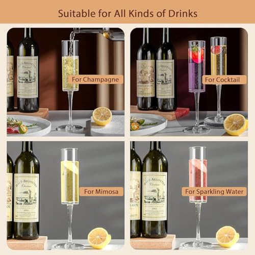 Image of Champagne Flutes Glasses 200ml, Set of 4 Long Wine, Burgundy Clear Glasses with Stem for Wedding Anniversary, Birthday, Gift (RKT-03, Set of 4)