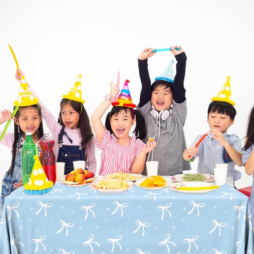 Image of 2Pcs Blue Bow Tablecloth,Coquette Birthday Decorations Bow Theme Plastic Table Cover Blue Bow Rectangle Tablecloth for Girls Women Bachelorette Baby Shower Party Decor