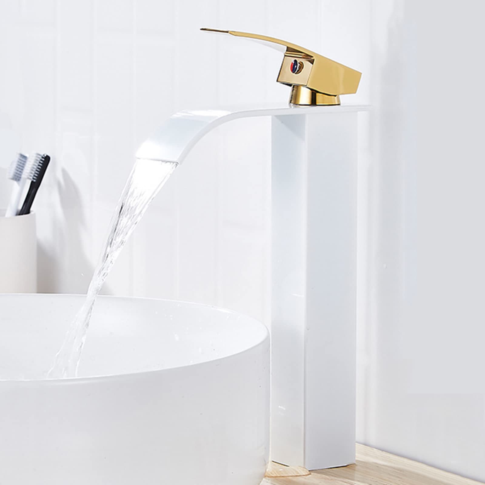 Robinet de salle de bain cascade en laiton massif blanc et platine