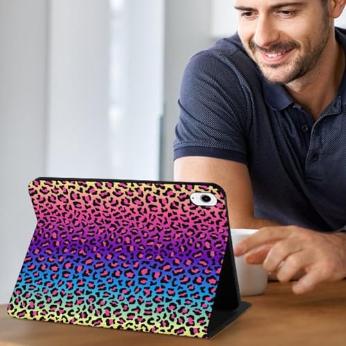 Étui de tablette iPad 10e génération imprimé léopard néon arc-en-ciel antichoc 2022 - 2