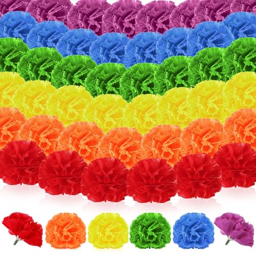 Syhood 50 Pcs Pride Rainbow Flower Bulk Gay Day Decoration Mexican Marigold Flowers Decoration Rainbow Lesbian Party Favors Tropical Pride LGBT Accessories Lais Hawaiian Luau Party Decorations