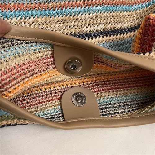 Bolso tote tejido de paja para mujer, estilo clutch con rayas, ideal para playa y viajes al aire libre miniatura 5