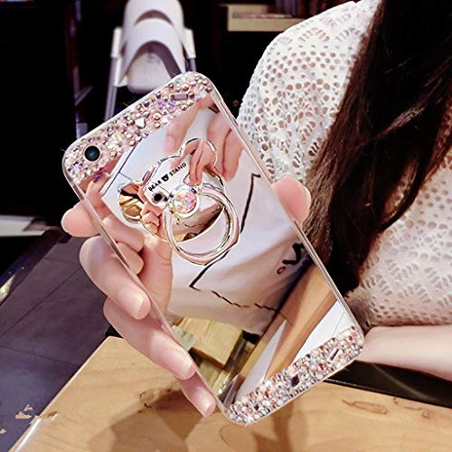 LEAMXELERS Funda Espejo Mirror TPU Para OPPO Reno 3 Pro,OPPO Reno 3 Pro Bling Diamond Silicona Suave TPU Carcasa Brillante Ultra Delgada Anti-Rasguño Anti-Golpes Protector Funda,Bear TPU Silver