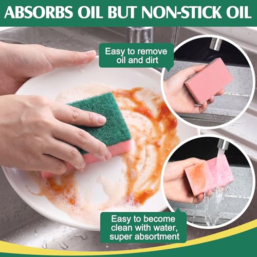 Image of Patelai 100 Pcs Heavy Duty Sponges Kitchen Bulk Dish Sponges Scrub Sponge Abrasive Scrubber Cleaning Sponge Non Scratch Scouring Absorbent Dish for Washing Kitchen (Pink)