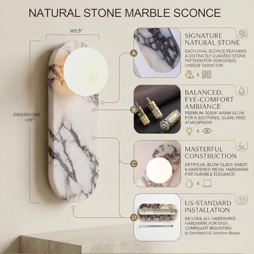 Image of Natural Marble Wall Sconces, Alabaster Wall Light, Hardwired Wall Light Fixtures, Modern Wall Mount Wall Lights for Dining Room Stairs Bedroom 13.8in