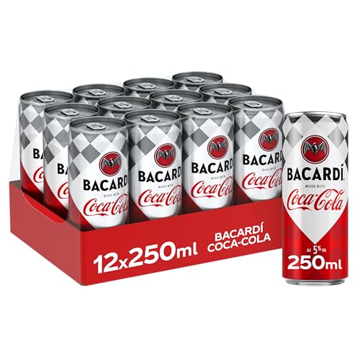 Coca-Cola e Bacardim, combinado clássico e refrescante, bebida preparada com 5% de álcool. Pacote de 12 latas de 250 ml