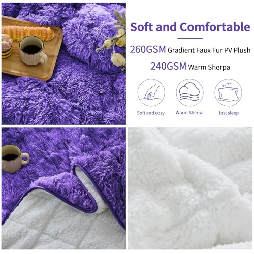 Image of yescool Weighted Blanket for Adults (15 lbs, 60 inch x 80 inch, Misty Purple) Heavy Blanket for Sleeping Perfect for 140-160 lbs, Queen Size Faux Fur Blanket with Premium Glass Bead, Machine Washable