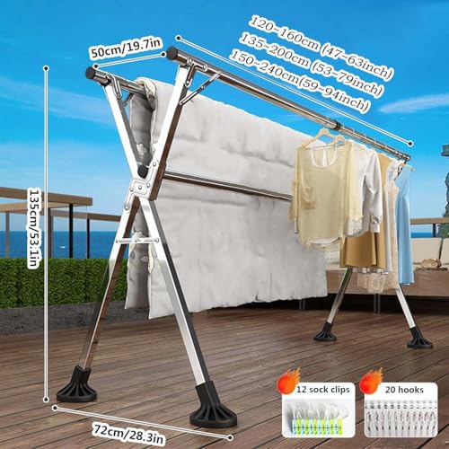 Étendoir à linge pliable 240 cm en acier inoxydable robuste - 4
