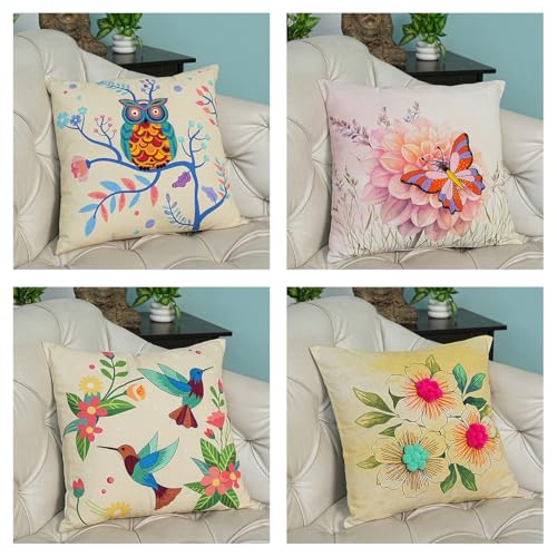 Image of picknMAKE Pack of 2 DIY Cushion Cover Hand Embroidery Kit for Beginners & Adults | Cross-Stitch Pillow Covers with Digitally Printed Designs | Complete Kit with Threads, Needle & Hoop | 16 inchx16 inch
