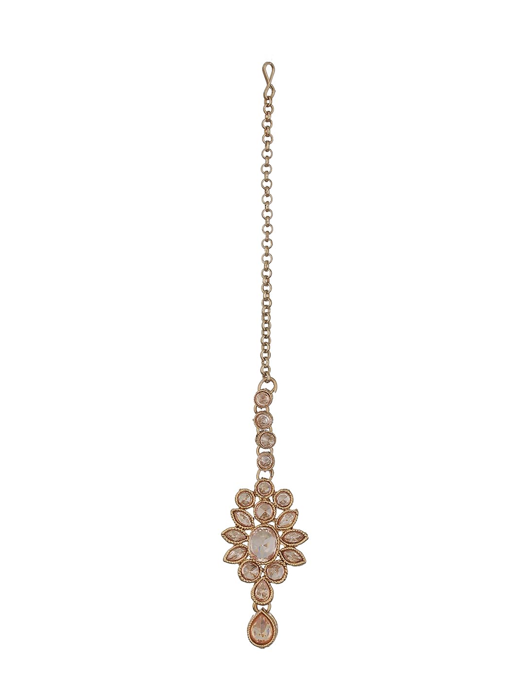 22K Gold-Plated White Kundan Studded Handcrafted Maangtika. - MTK-JS23-11059-image-32
