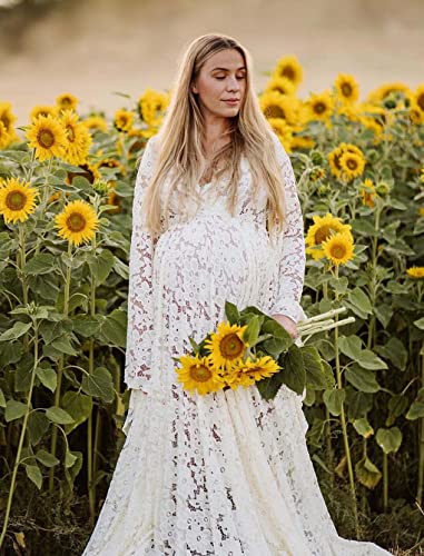 Qqcute Womens Lace Robe V Neck Maternity Photography Dresses With Split A Line Pregnancy Gown For Baby Shower Photoshoot Sky Blue Robe(3Xl) #TOP4