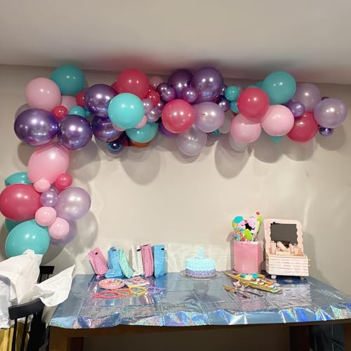 Image of Jobkoo Pink Purple Blue Balloons 60 PCS Metallic Purple Teal Hot Pink Party Latex Balloon with Confetti Balloons for Girls Princess Birthday Baby Shower Wedding Bachelorette Neon Party Decorations